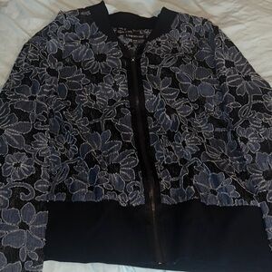 Women’s Black and Blue Denim, Floral Cut Out Jacket in size 26/28